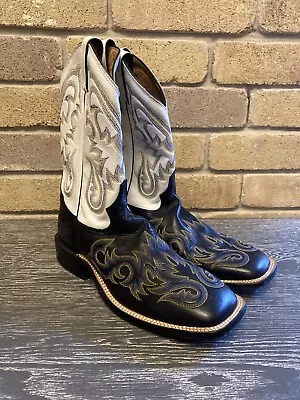 Tony Lama Mens Size 9D Black/White Leather Square Toe Western Cowboy Boots Tx/US • $100