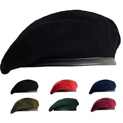 British Military Berets For Men And WomenWool And Leather Army One Size Black • $27.99