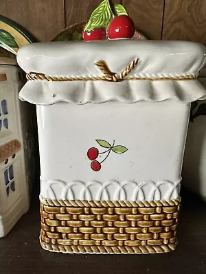 Vintage 1970’s Japan Fred Roberts Cherry Basket Weave Ceramic Cookie Jar • $29.99