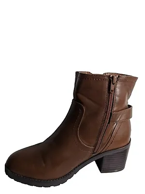 Womens Evans Brown Buckle Eee Wide Fit Low Block Heel Ankle Shoe Boot Uk Size 4  • £21.49