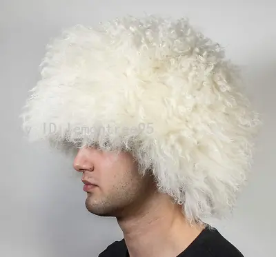 Mens Real Mongolian Warm Lamb Fur Bucket Papakha Hat Winter Hat Cap Headgear SZ • $68.78