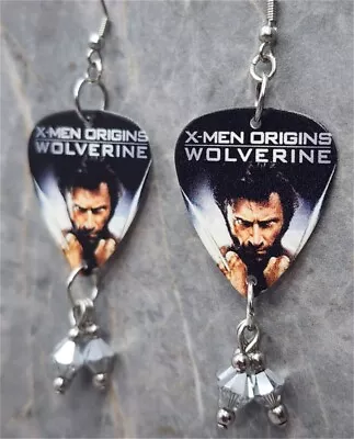 Wolverine Origins Guitar Pick Earrings With Silver Swarovski Crystal Dangles • $8