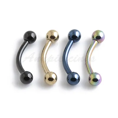$3.99 • Buy 16G 14G 8mm, 10mm Titanium Anodized Curved Barbells Eyebrow Rings Body Piercing