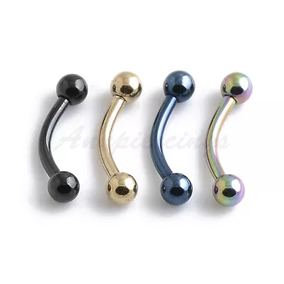 $10.99 • Buy 16G 14G 8mm, 10mm Titanium Anodized Curved Barbells Eyebrow Rings Body Piercing