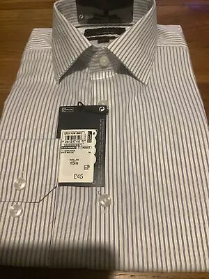 M&S Sartorial Superior Striped Cotton Shirt Size 15.” Tailored Fit Blue • £29.95