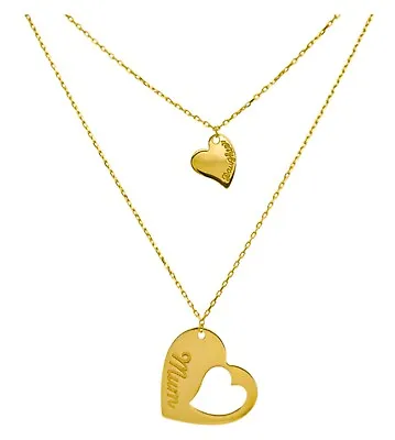 14k Gold Heart Cut-out With Mum Daughter Engraved Yellow Gold Layered Necklace • $387.59