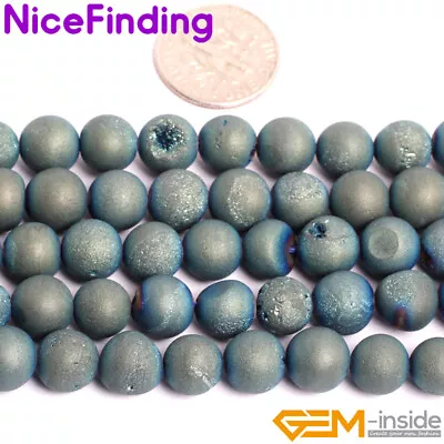 Agate Quartz Beads Druzy Stone Metallic Titanium Coated Jewelry Making 15’’ • $4.71