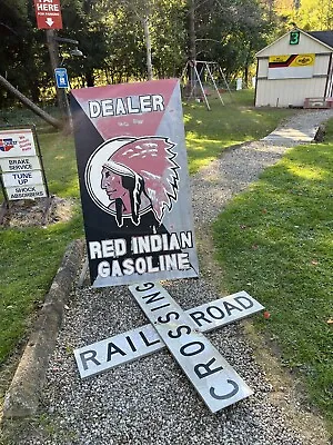 Hand Painted Red Indian Gasoline  Station Dealer Advertising Sign Yes Will Ship • $5250