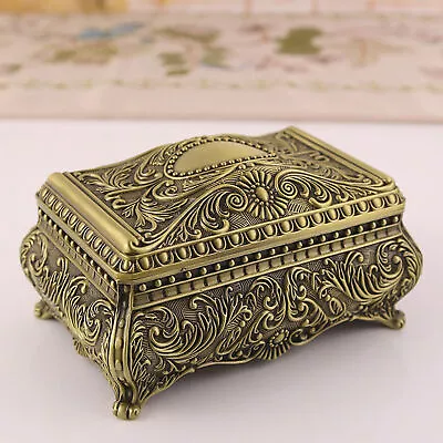 Metal Jewelry Box Rectangular Trinket Storage Box Vintage Jewelry Box For Women♪ • $42.99