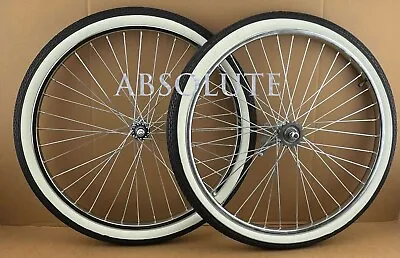 36 Spoke Chrome Cruiser 26 X 2.125 Front & Coaster Rims W/ Whitewall Brick Tires • $238.79