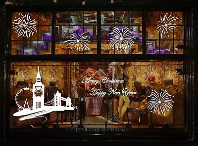 Large New Year Firework London Skyline Christmas Shop Window Wall Sticker • £21.99