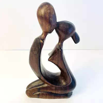 Wooden Kneeling Figurine Kissing Couple 15cm Tall. • $28