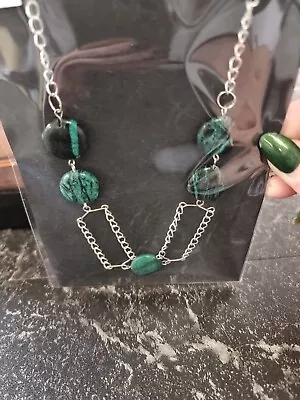 Stunning Green Pendant Necklace With Long Chain • £5