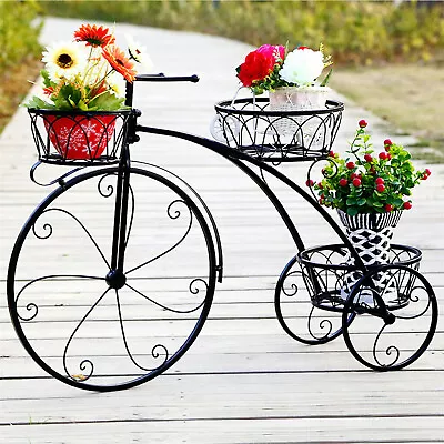 3-Tier Bicycle Plant Stand Wrought Iron Tricycle Planter Home Garden Patio Decor • £26.92