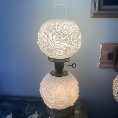 VINTAGE 3-way FENTON WHITE MILK GLASS POPPY LAMP 22” STUNNING • $259.99