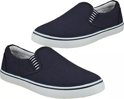 Mens Slip On Canvas Plimsolls Trainers Deck Driving Shoes Pumps Sizes • £14.95