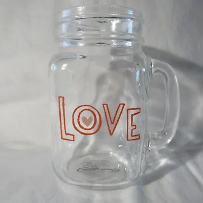 Holiday Home Glass Mason Jar Mug Red Love Pink Heart 16 Oz • $9.99