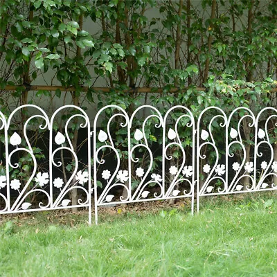 5PCS Elegant White Metal Steel Effect Garden Fence Panels Outdoor Lawn Border • £57.93