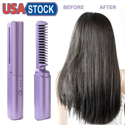 US Mini Rechargeable Hair Straightener Cordless Portable Hair Straightener Comb • $13.48