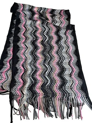 Missioni Classic Zigzag Pattern Wide Scarf Shawl Pink Black Gray 64” X19” • $24.99