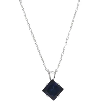 Lab-Created Blue Sapphire Solitaire Necklace 18  -10k White Gold Princess 1.00ct • $29.99