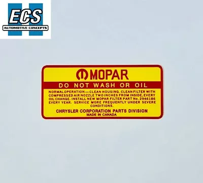  1968 1969 1970 1971 Mopar Air Cleaner Decal Do Not Wash NOS Quality EXACT • $10