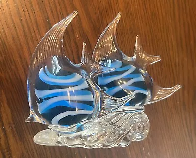 Vintage Murano Art Glass Type  Two Blue Tropical Angel 80s Vibes Fish  Sculpture • $39.99