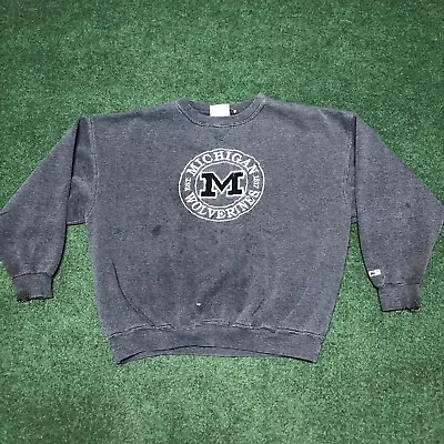 Vintage Michigan Wolverines Crewneck Sweatshirt Size XL Mesh Knit Distressed • $26.99