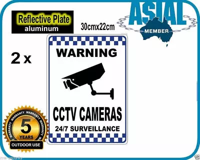 2 Reflective Security  CCTV Cameras SURVEILLANCE METAL Warning Sign • $19.80