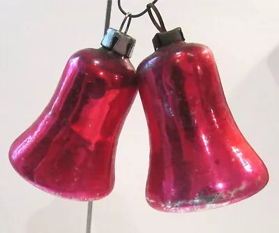 2 Vintage Feather Tree Glass Christmas Ornament Red/PInk Bell Japan 1.8  • $20