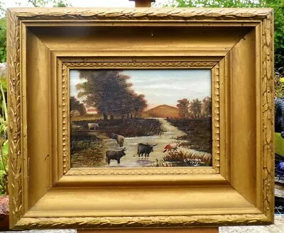 PAINTING Edwardian Cattle In The River By E Rowan Fine Oil 1913 Signed Framed • £74.99