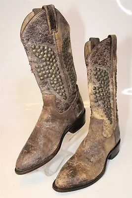 Frye Women 7.5 B Billy Hammered Stud Chocolate Leather Western Cowboy Boot 77587 • $45