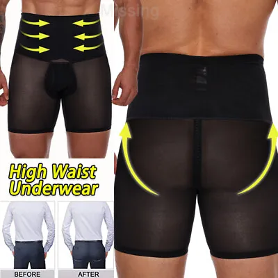 Men's Compression High Waist Boxer Shorts Tummy Mesh Pants Body Shaper Girdle  • $12.99
