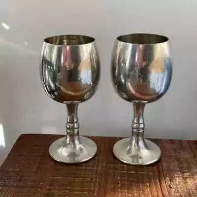 Sheffield England 2 Pewter Wine/Water Chalice Goblets H- 6 1/2  Monogrammed K • $48