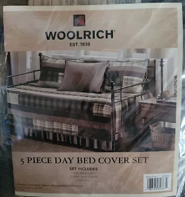 Woolrich Winter Plains Tan/Gray Year Round Cotton Plaid 5 Pc Day Bed Cover • $15