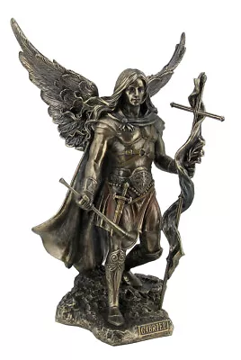 Cold Caste Bronze Archangel Saint Gabriel With Cross And Trumpet Statue Décor • $70.88