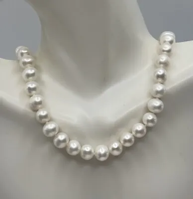 Vtg Genuine Natural 9mm White Round Pearl Necklace Sterling Clasp 18” • $40.80