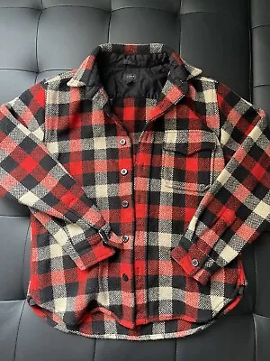 J. Crew Men S Wool Blend Flannel Plaid Long Sleeve Shirt Jacket Red Black Slim • $20