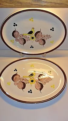 CEUN Jalisco Pair Oval Platter Mexico Vintage Yellow Bird Brown Pottery Ceramic  • $30