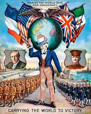 Carrying World Victory - Uncle Sam Democracy 1918 World War I Propaganda Poster • $9.99