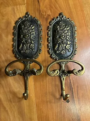 Vintage Floral Metal Sconces With Hooks Made In Taiwan Republic Of China • $40