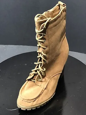BELLAMARIE ELVY-15 Women Stitched Moccasin Lace Up Stacked Heel Ankle Bootie 7.5 • $25.35