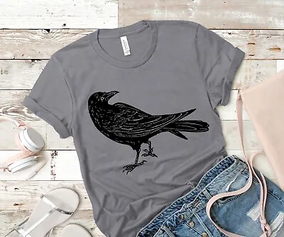 Crow Women's T-Shirt Hand Print Dual-Blend Tee Raven Shirt Eco Fashion Shirt • $12.99