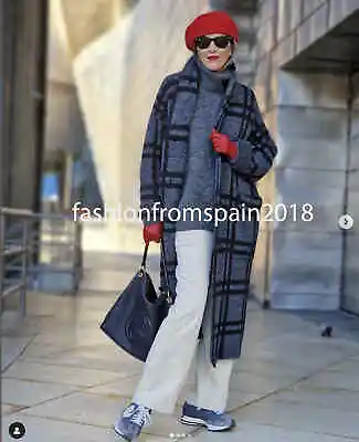 Zara New Woman Check Knit Jacquard Coat Grey Sml  2756/110 • $99.89