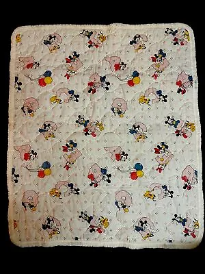 Vintage Disney  Baby Mickey And Friends ABCs Balloons Crib Quilted Blanket • $39.99