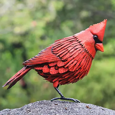 Metal Art Garden Yard Decor Cardinal Statue Bird - Large Red Outdoor Sculptures • $43.11