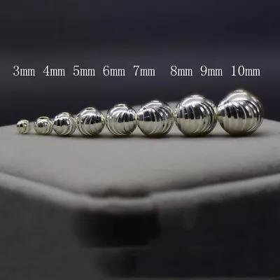 925 Sterling Silver Diamond Cut Corrugated Beads Bracelet Spacer 3mm 4mm 5mm 6mm • $5.90