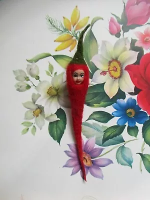 Red Chilli Pepper Brooch Needle Felted Brooch Doll Face Handmade Unique OOAK • £20