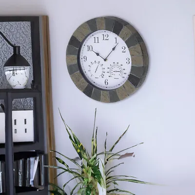 Large Garden Wall Clock With Thermometer And Hygrometer Living Room Home Decor • £19.95