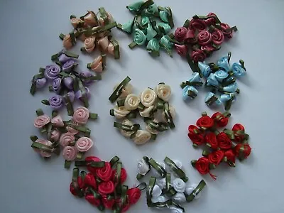 SMALL SATIN RIBBON ROSE BUDS FLOWERS Various Colours 102050100 • £1.20